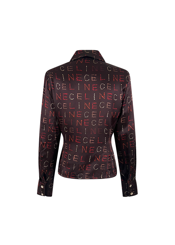 Brown Silk Logo Button Down Blouse