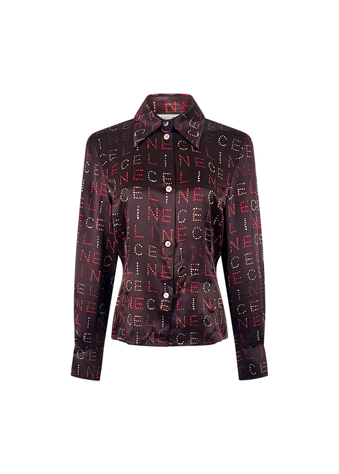 Brown Silk Logo Button Down Blouse