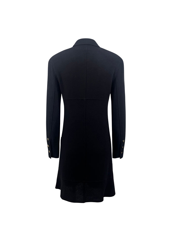 Black Boucle Logo Button Up Dress