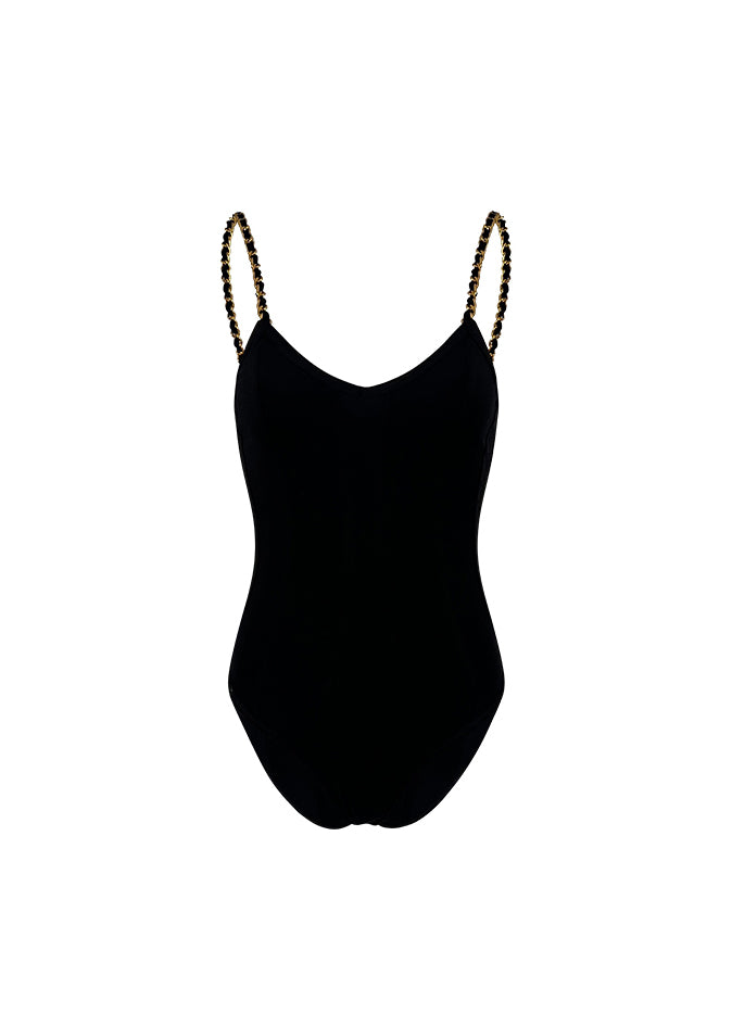 Black Chain Strap Bodysuit