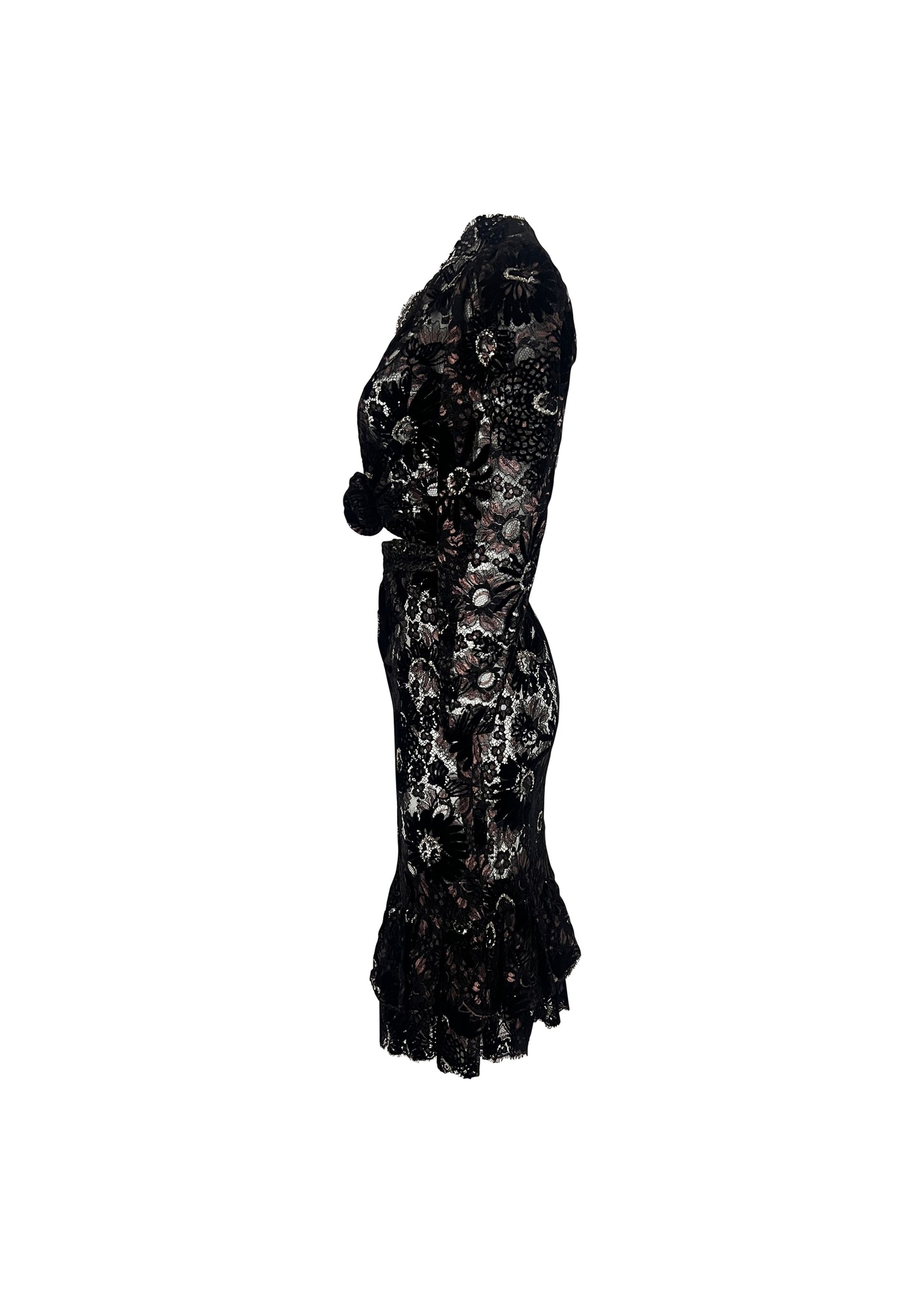 Black Metallic Lace Jacket/Skirt Set