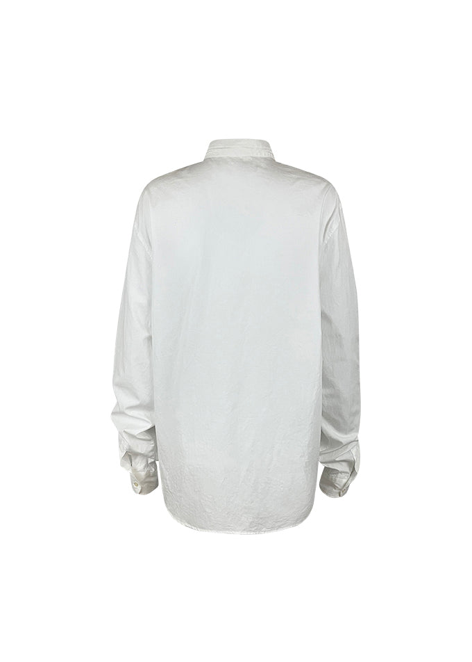 White Cotton Button Down with Tulip Applique