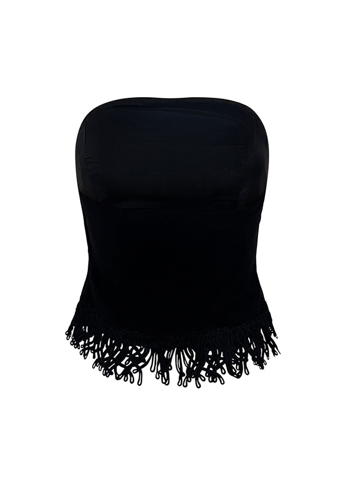 Black Linen Passementerie Trim Bustier