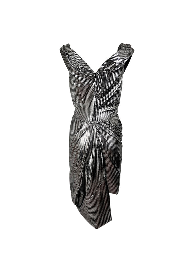 Silver Print Stretch Knit Corseted Mini Dress