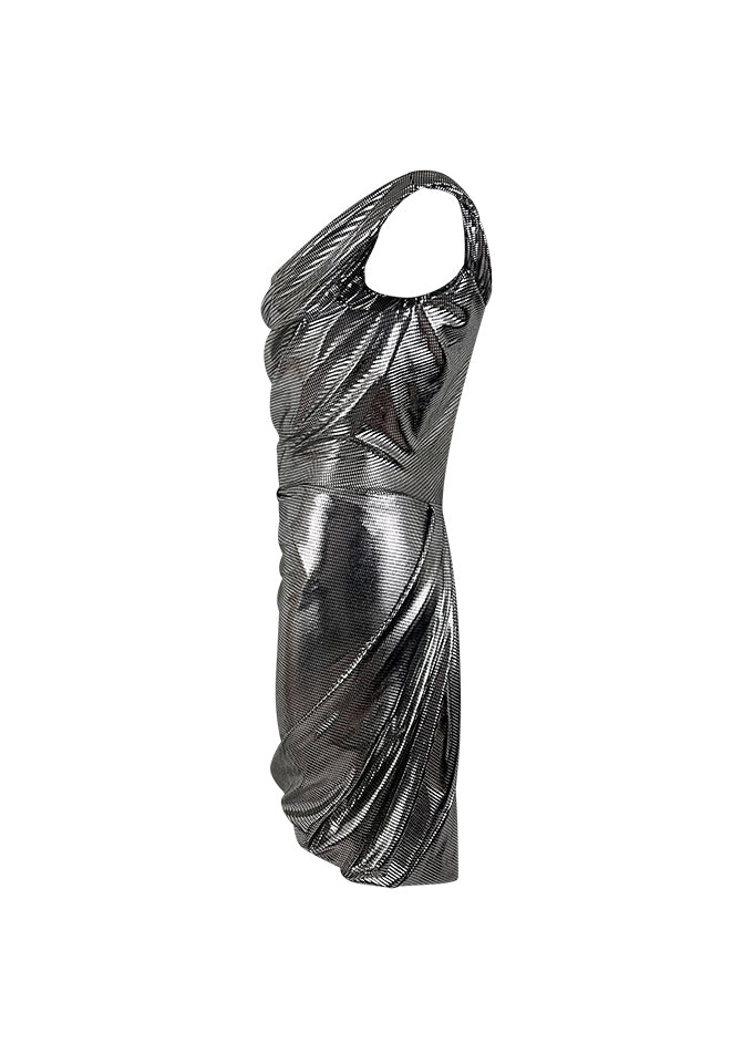 Silver Print Stretch Knit Corseted Mini Dress