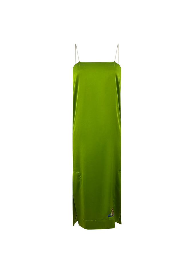 Lime Green Silk Double Slit Column Dress