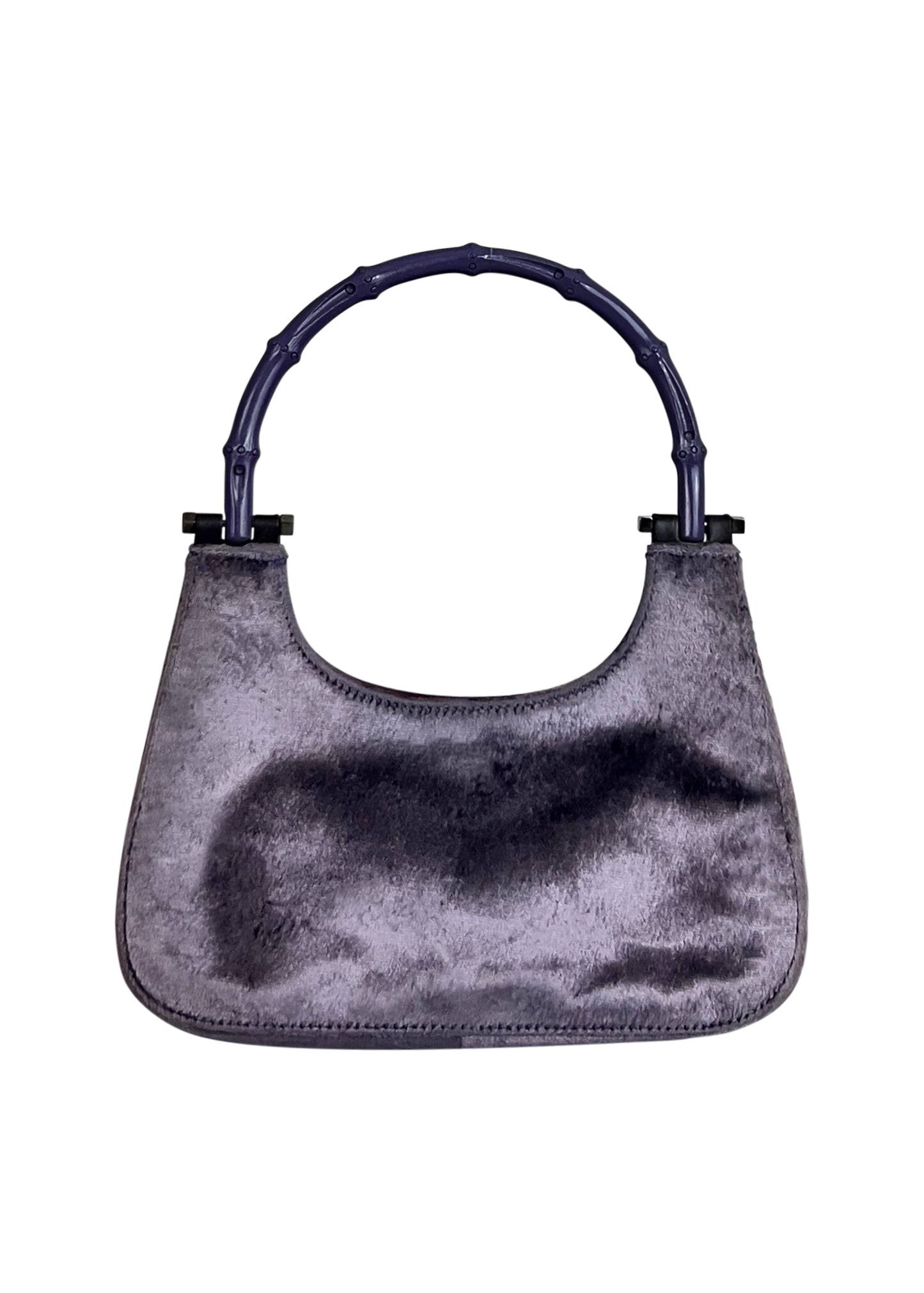 Lavender Monochromatic Velvet Bamboo Top Handle Bag