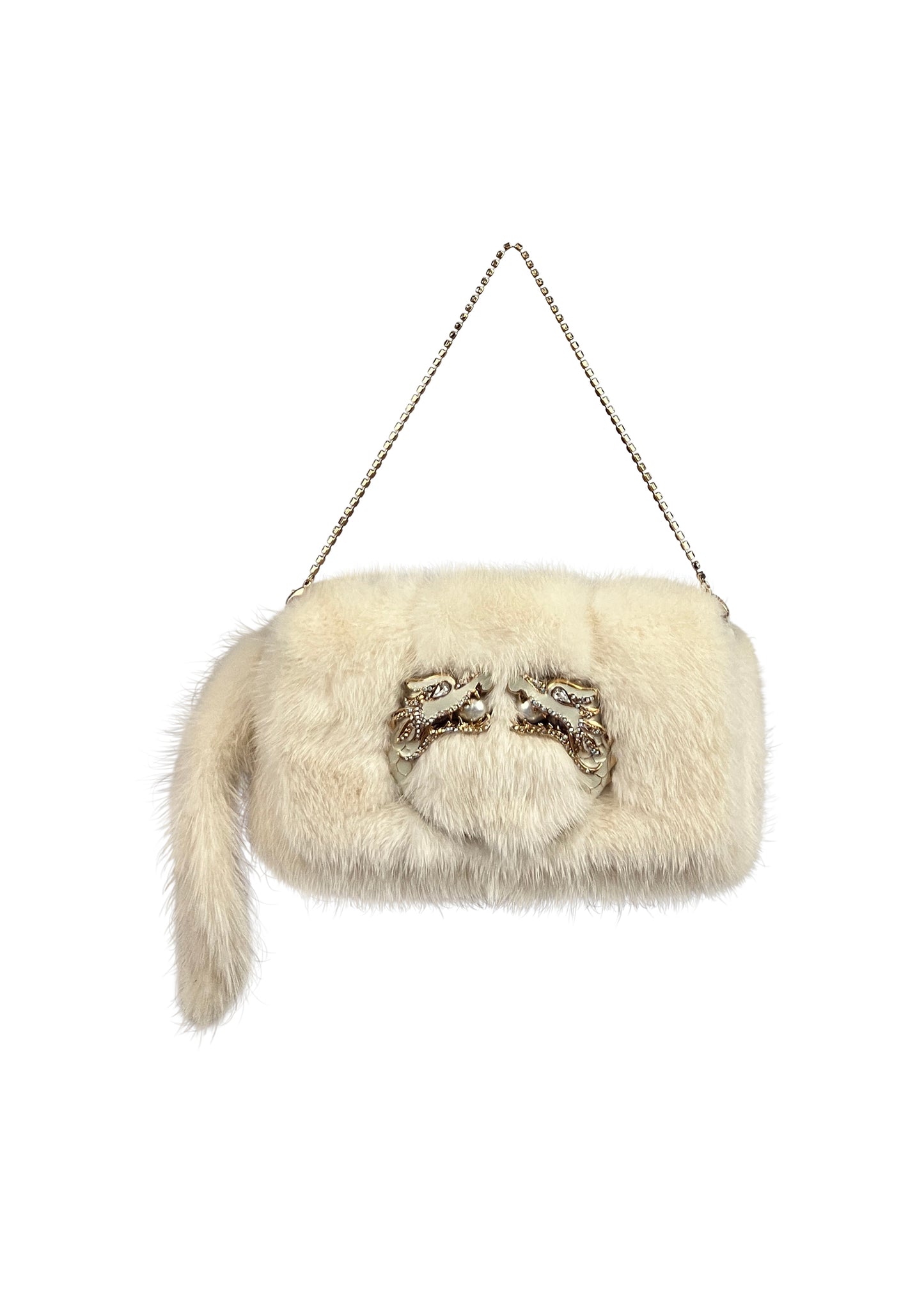 White Mink Pearl Dragon Evening Bag