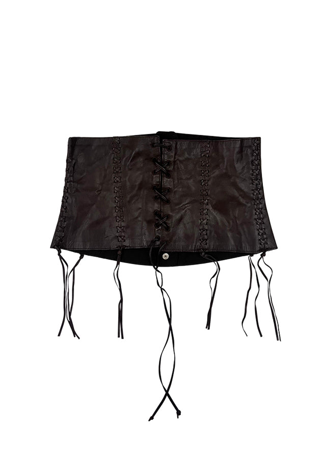 Brown Lambskin Whipstitch Corset Belt