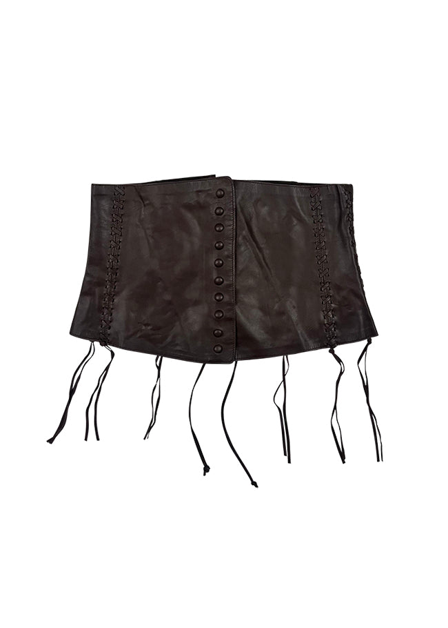 Brown Lambskin Whipstitch Corset Belt