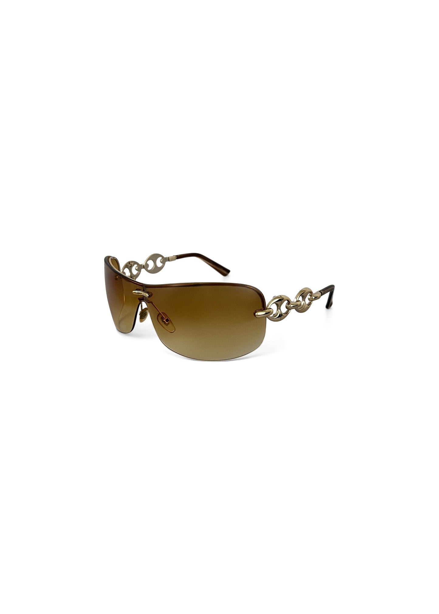 Brown Y2K Shield Sunglasses with Horsebit Motif