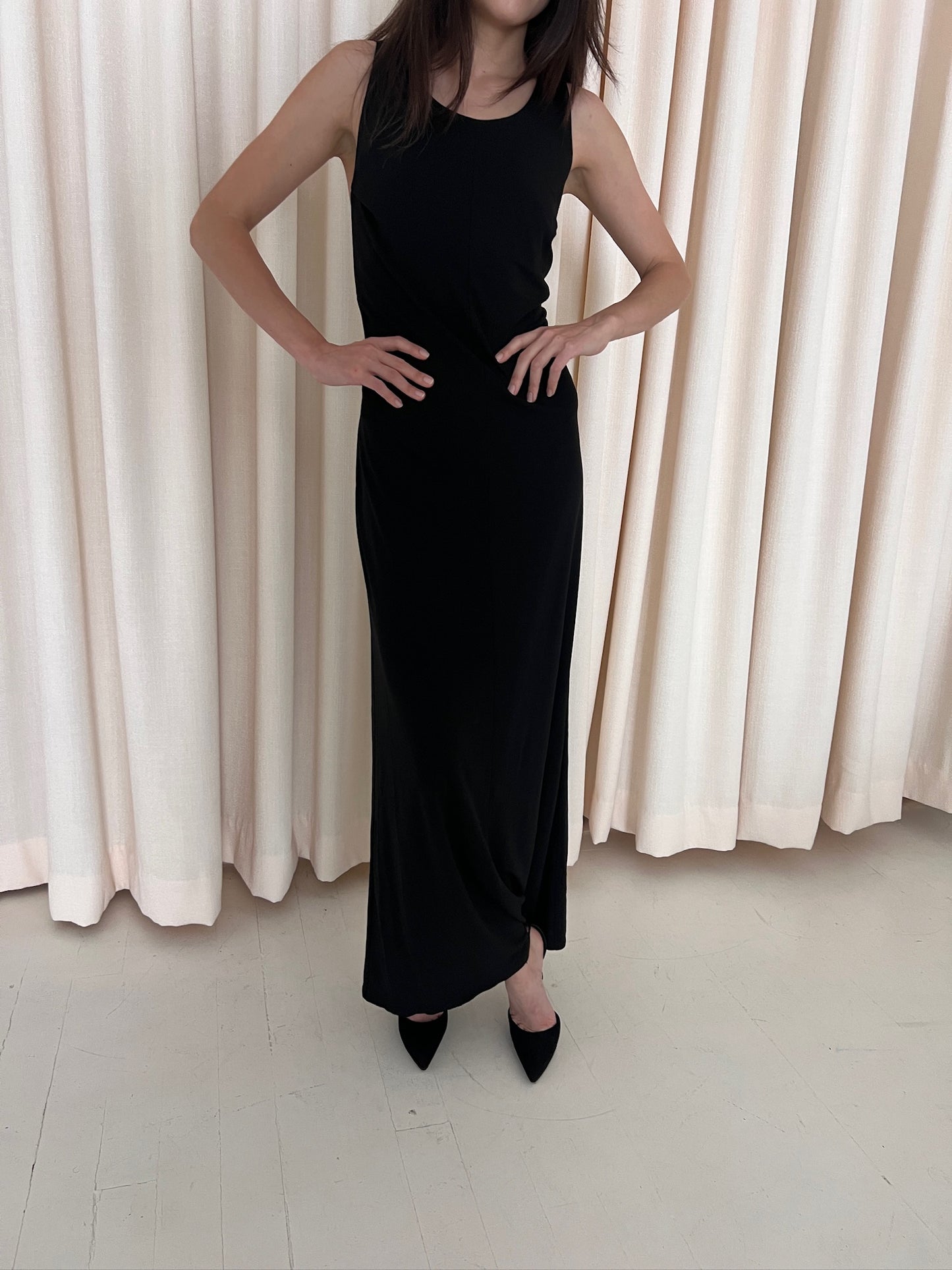 Black Viscose Slit Back Maxi Dress