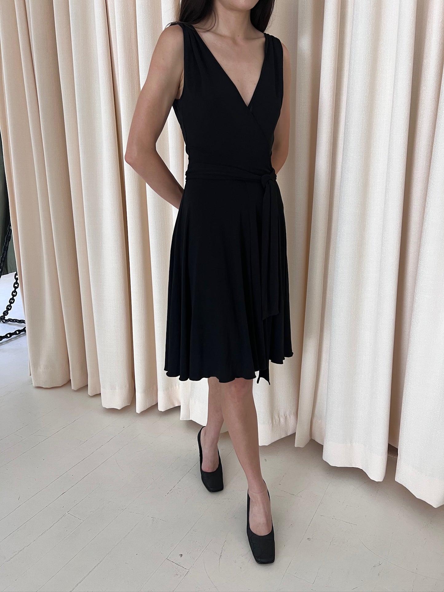 Black Rayon Cheap & Chic Knot Shoulder Dress
