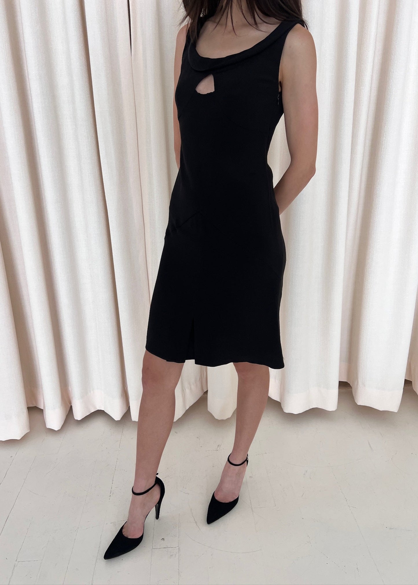 Black Silk Sleeveless Keyhole Dress