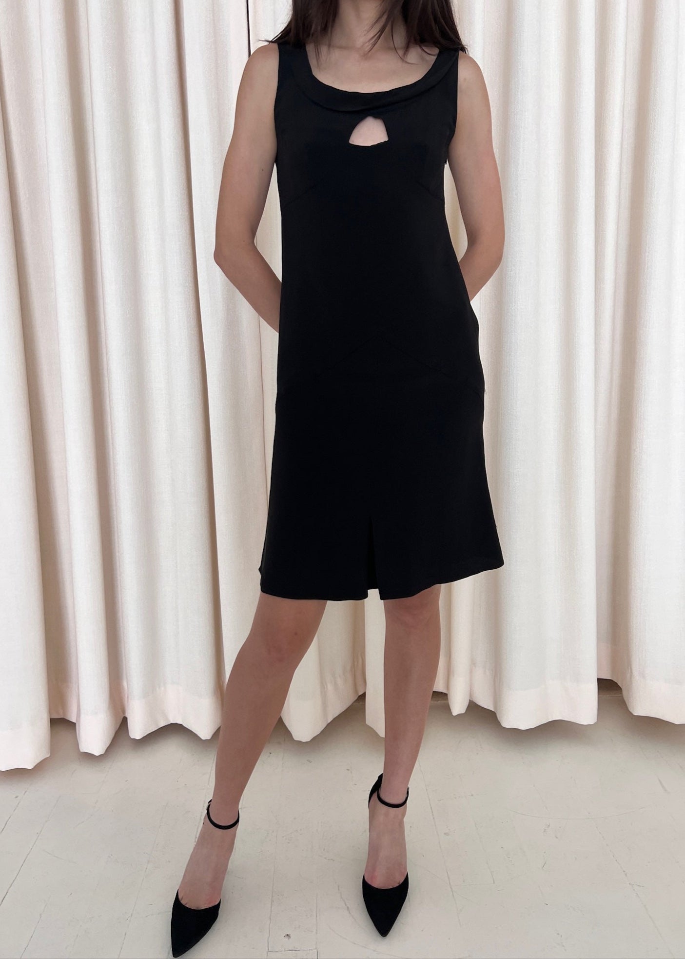 Black Silk Sleeveless Keyhole Dress