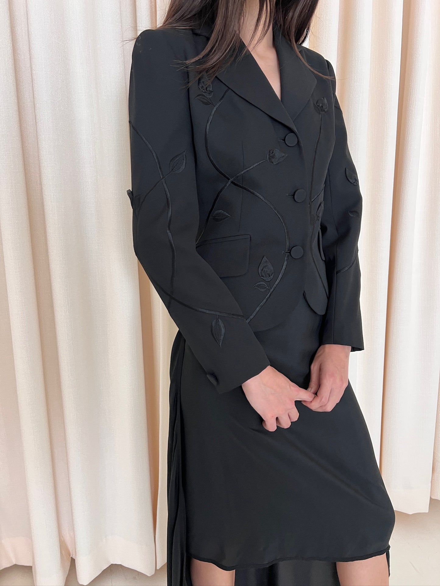 Black 3D Floral Embroidered Jacket