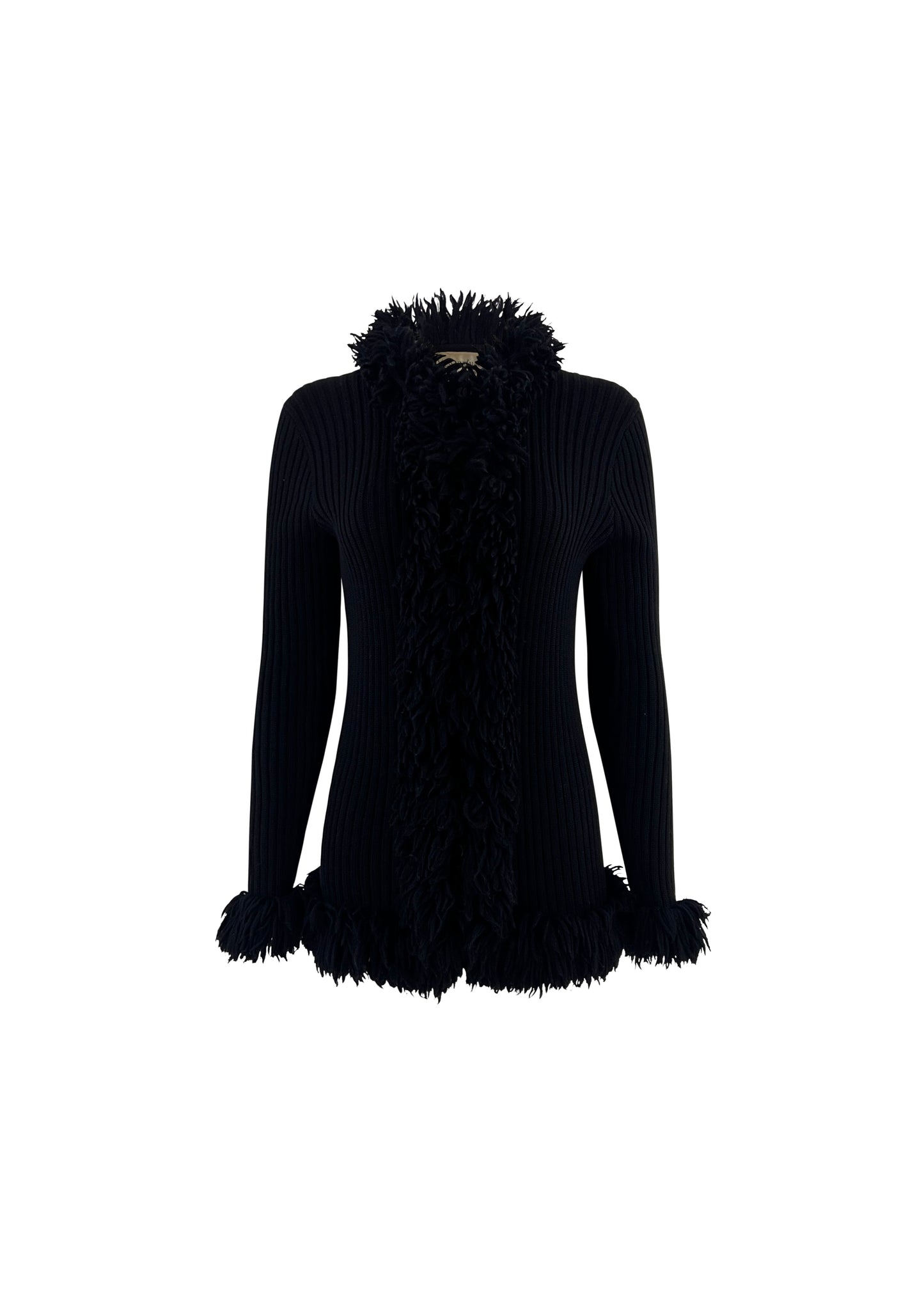 Black Rib Knit Fluffy Loop Cardigan