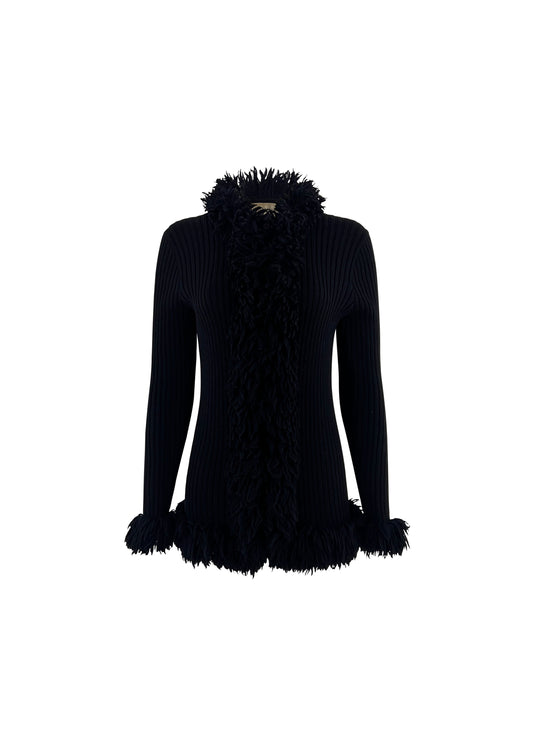 Black Rib Knit Fluffy Loop Cardigan