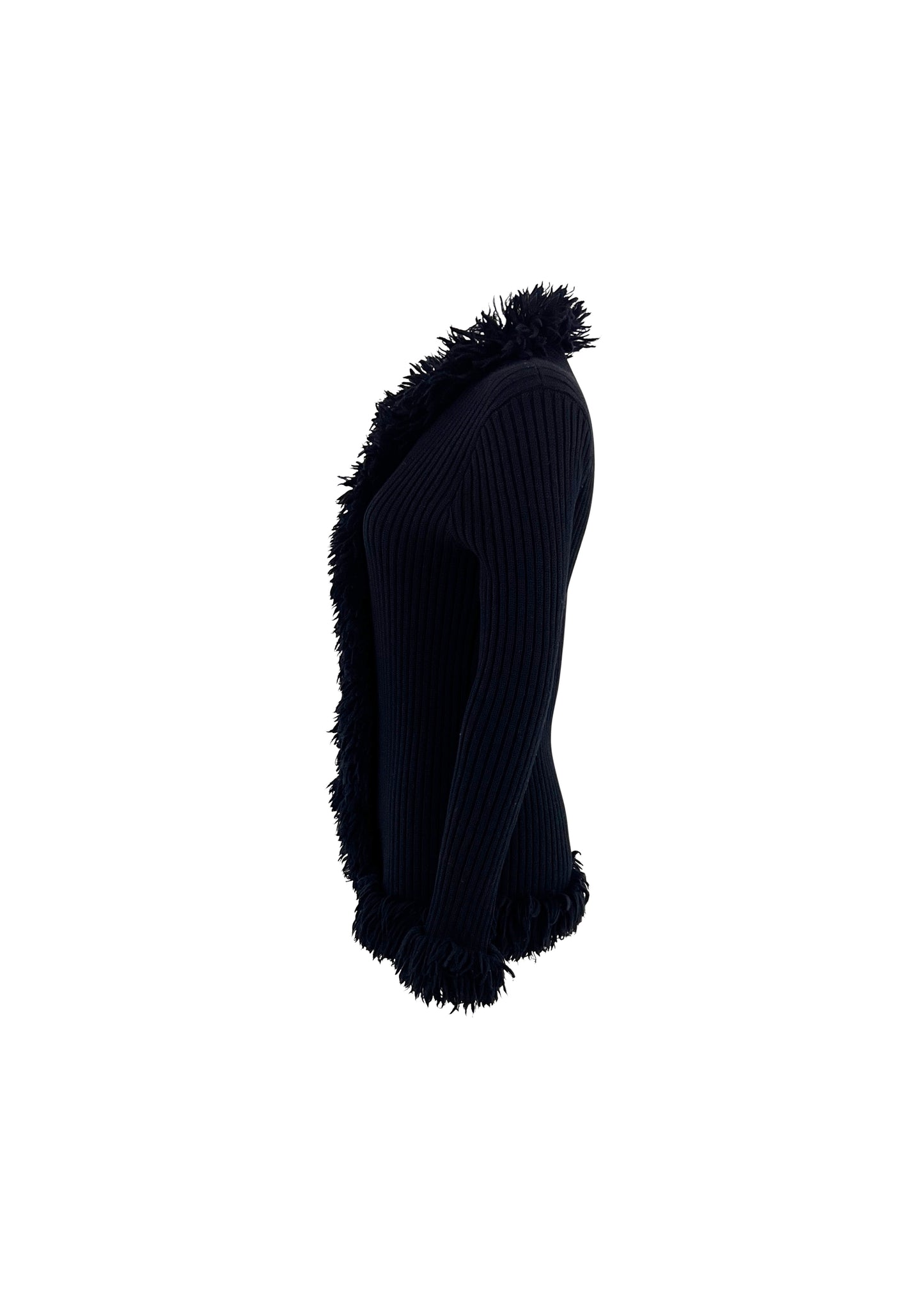 Black Rib Knit Fluffy Loop Cardigan