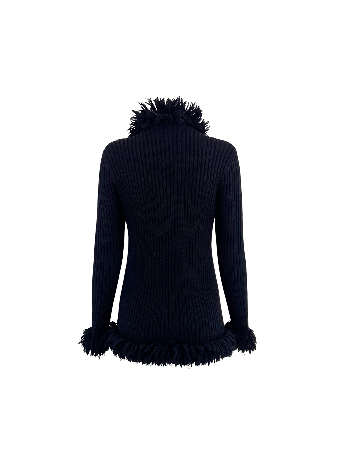 Black Rib Knit Fluffy Loop Cardigan