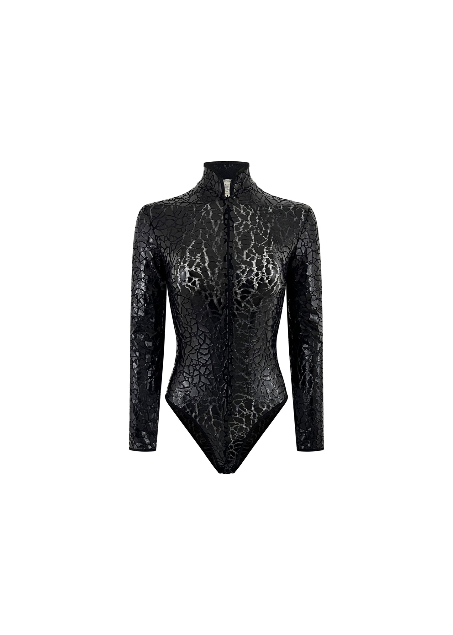 Black Crackle Texture Long Sleeve Bodysuit