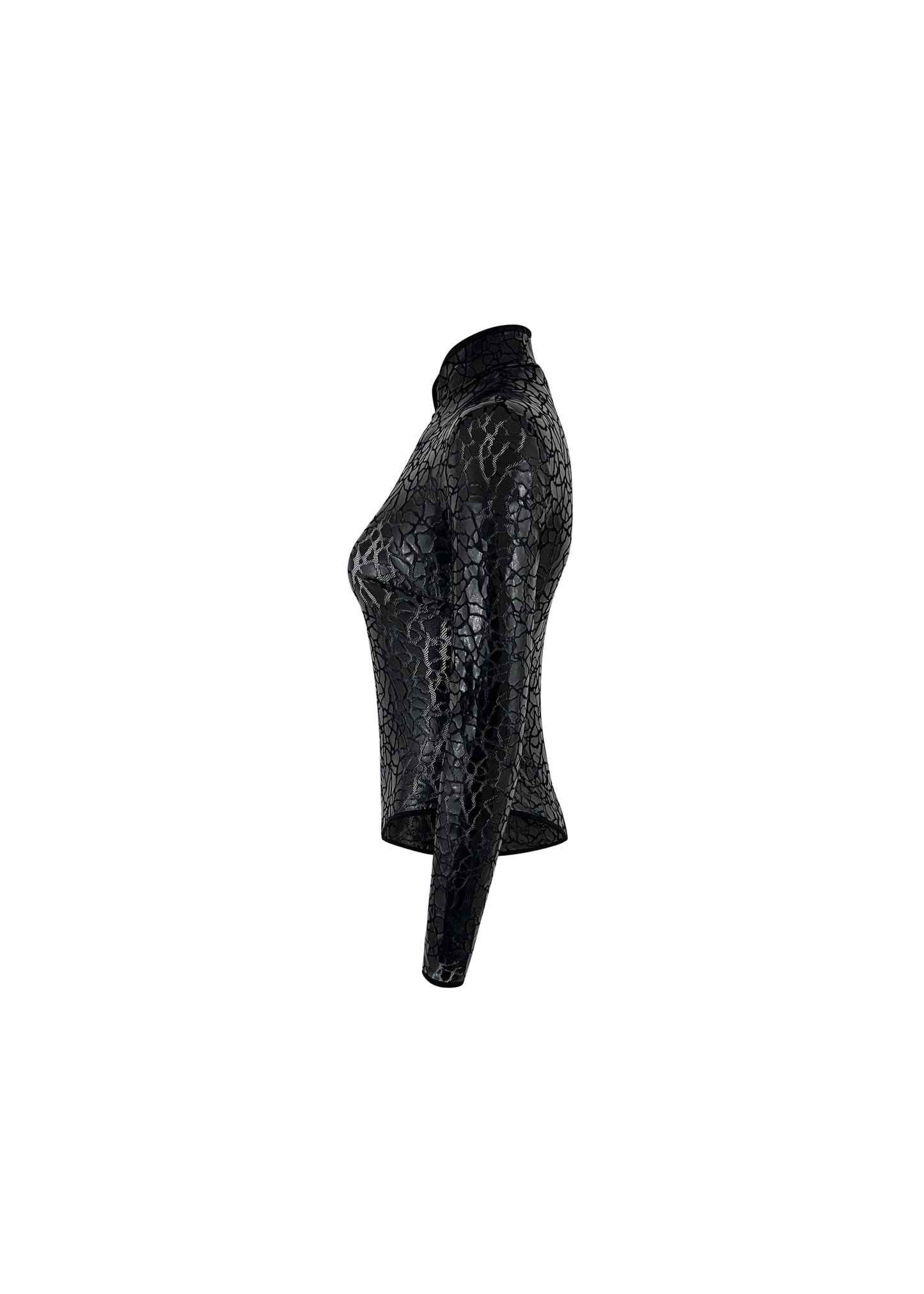 Black Crackle Texture Long Sleeve Bodysuit