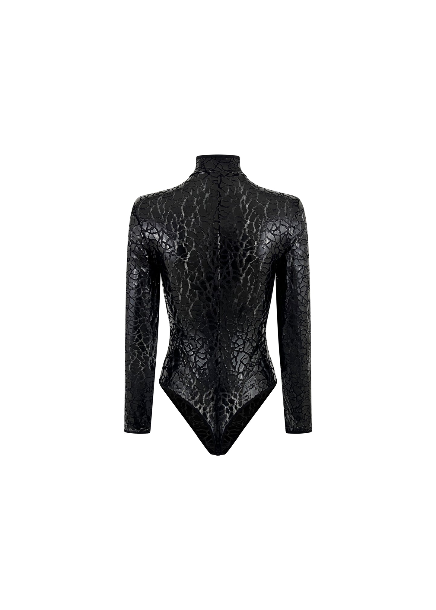 Black Crackle Texture Long Sleeve Bodysuit