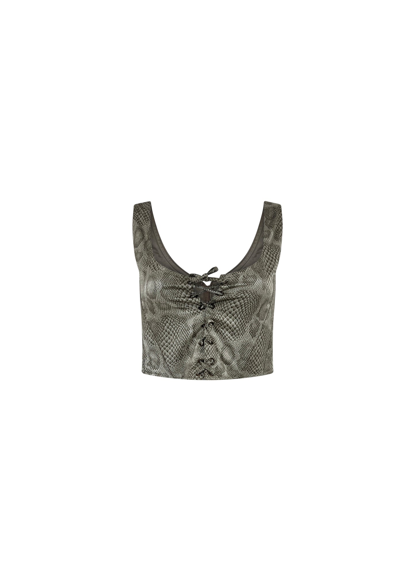 Silver Python Print Lace Up Top
