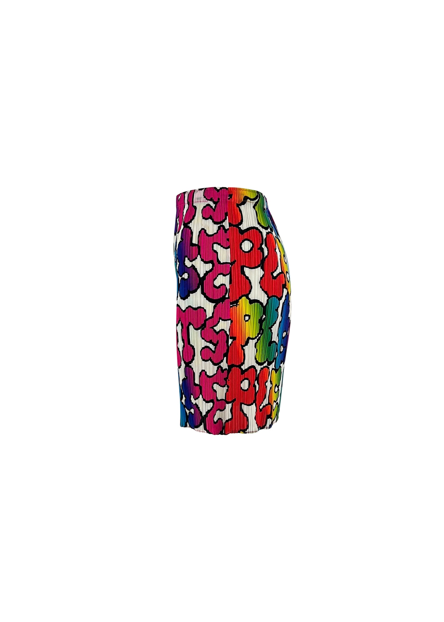 White & Rainbow Pleats Please Bubble Letters Mini Skirt