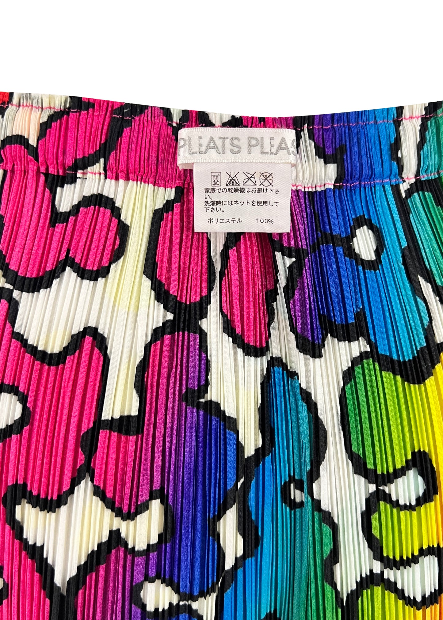 White & Rainbow Pleats Please Bubble Letters Mini Skirt