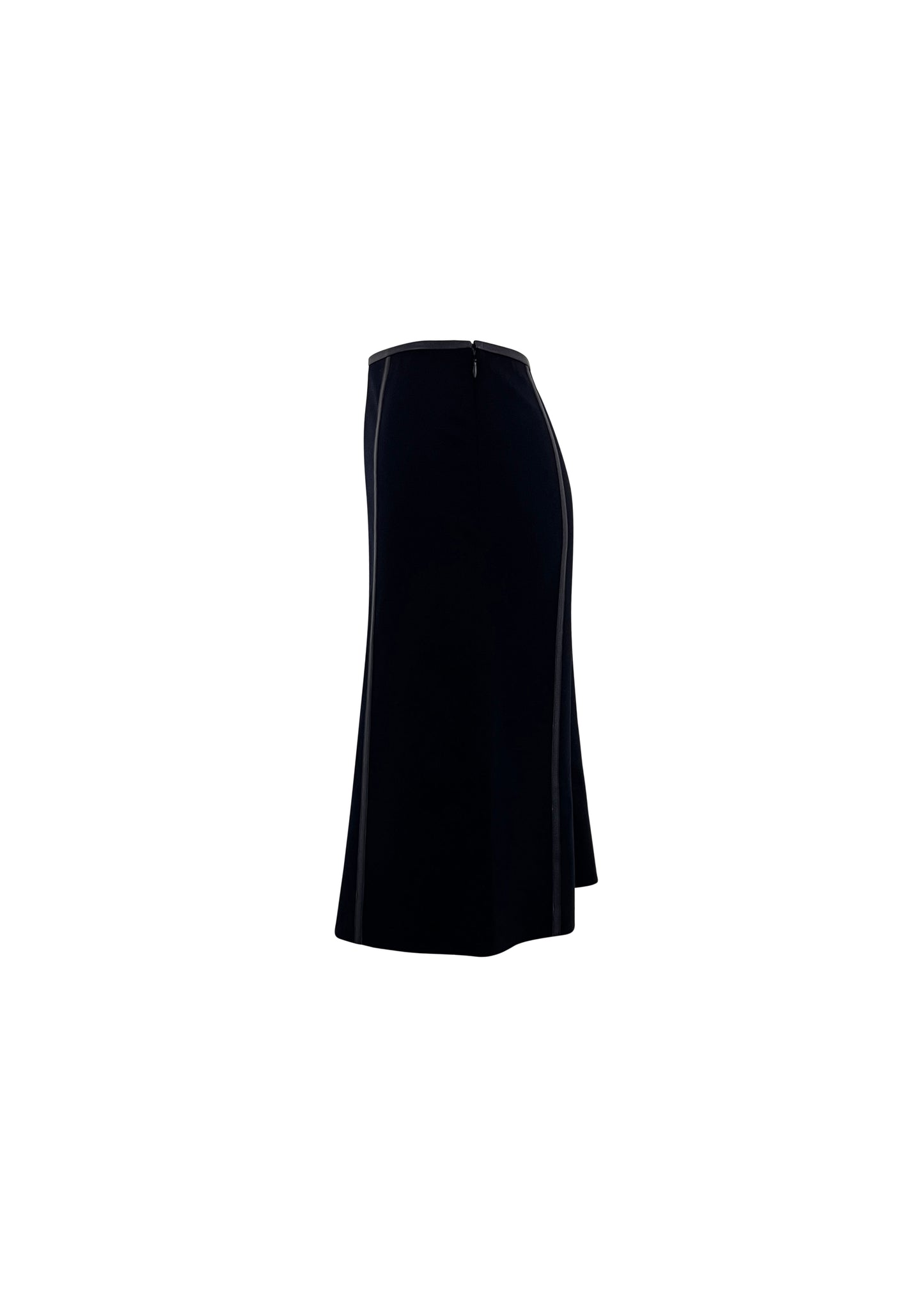 Black Wool Pencil Skirt with Leather Trim