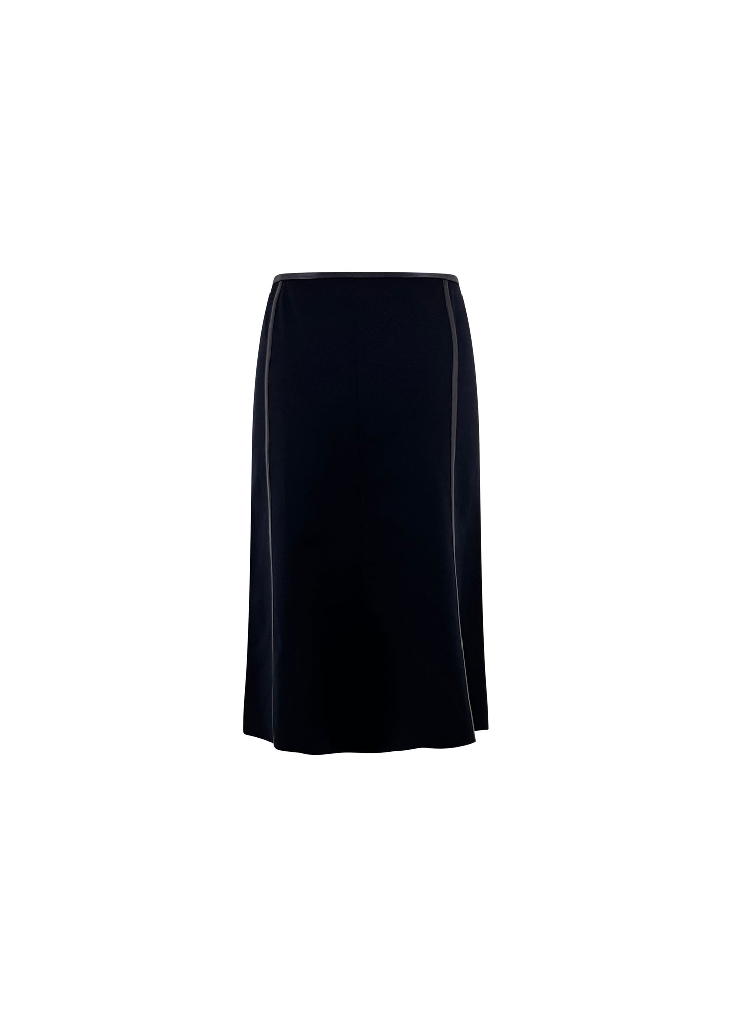 Black Wool Pencil Skirt with Leather Trim