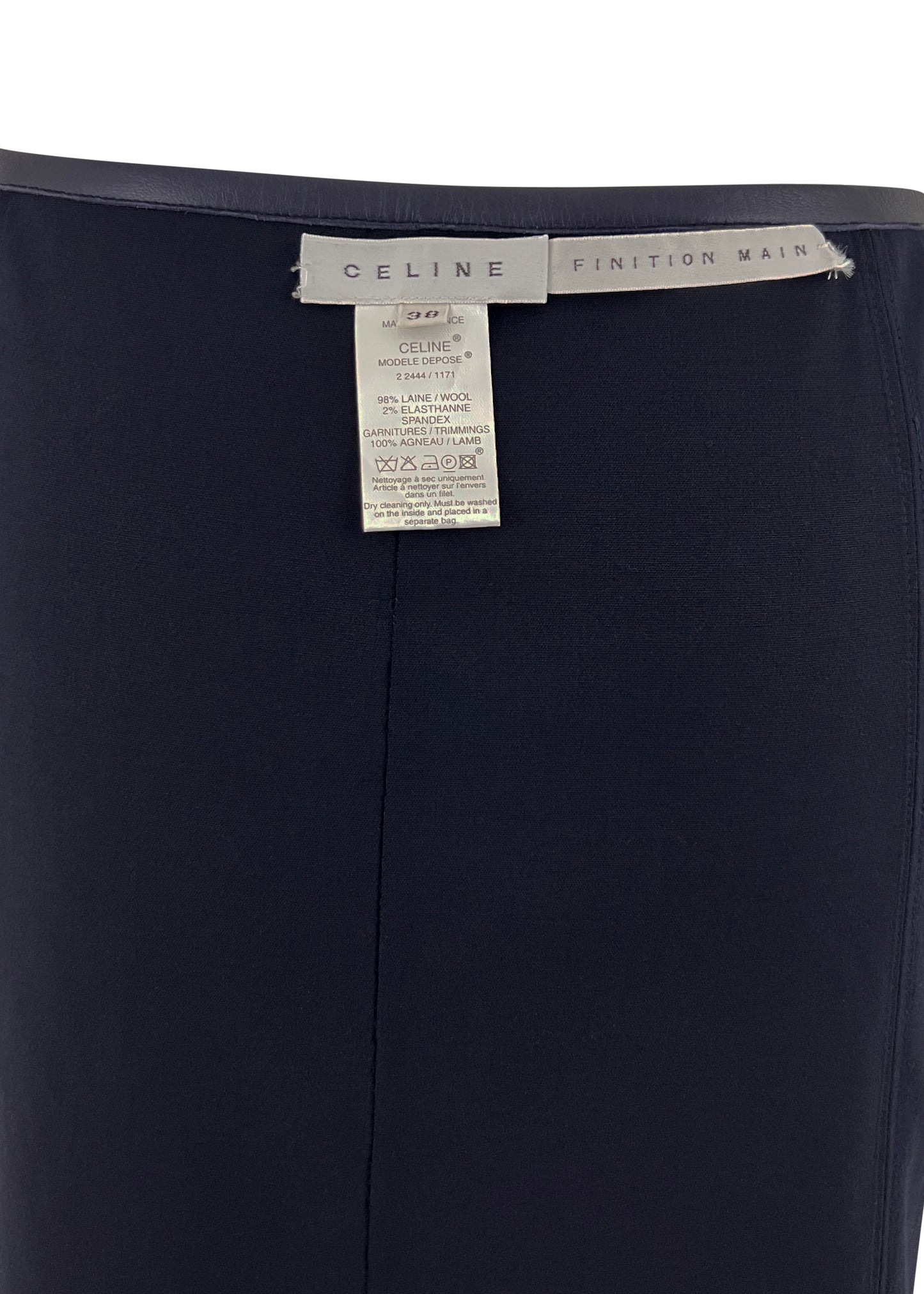 Black Wool Pencil Skirt with Leather Trim