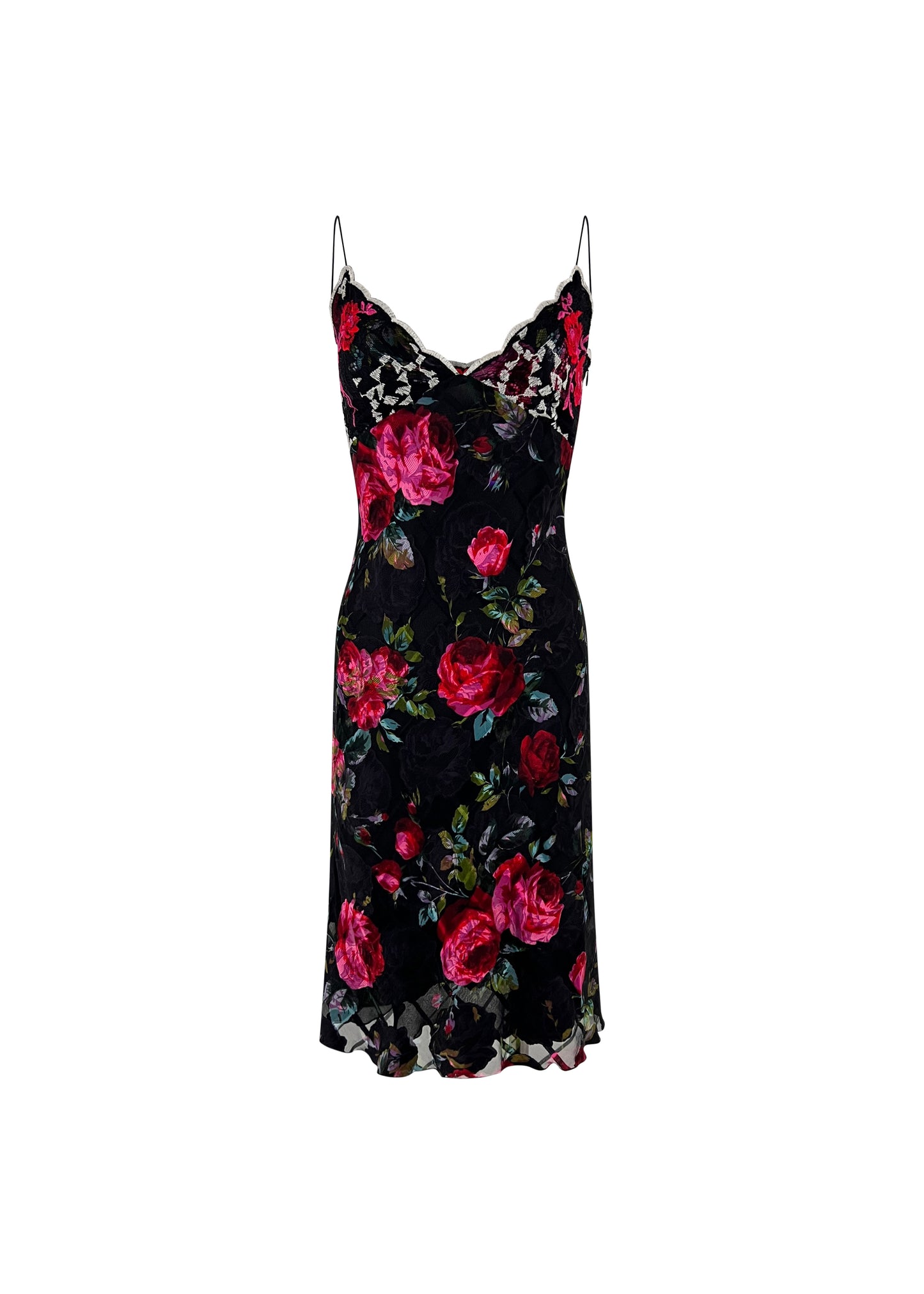 Black Rose Print Silk Camisole Dress