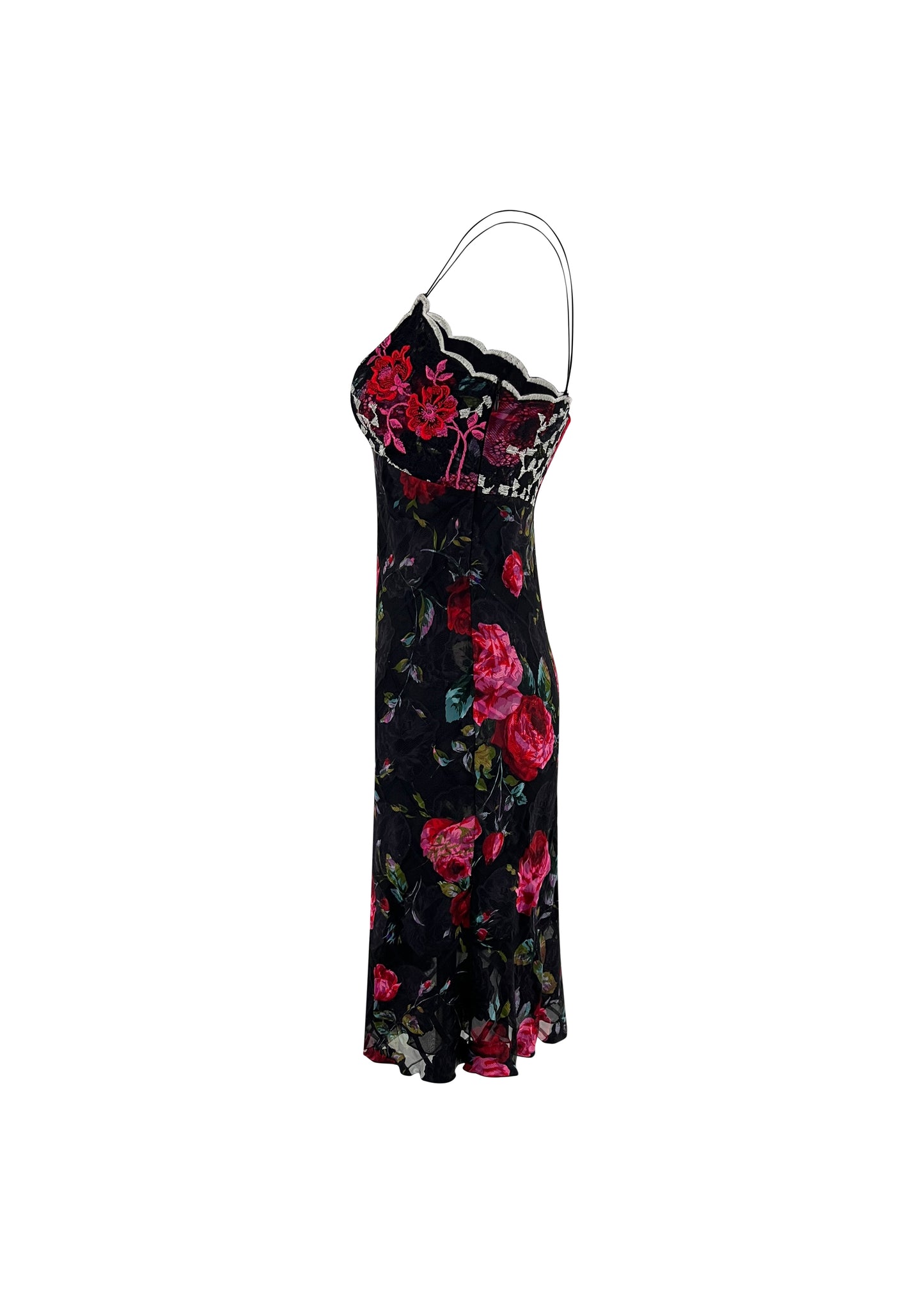 Black Rose Print Silk Camisole Dress