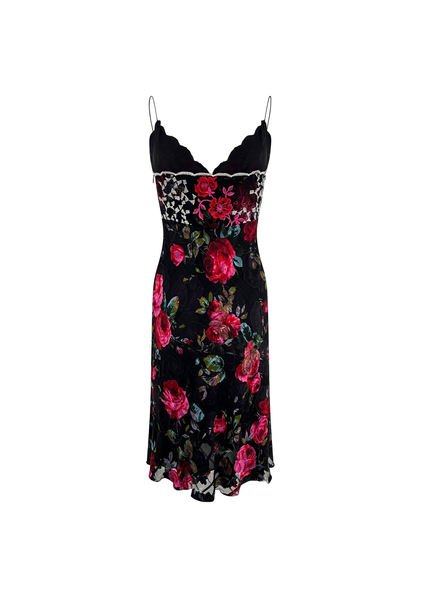 Black Rose Print Silk Camisole Dress