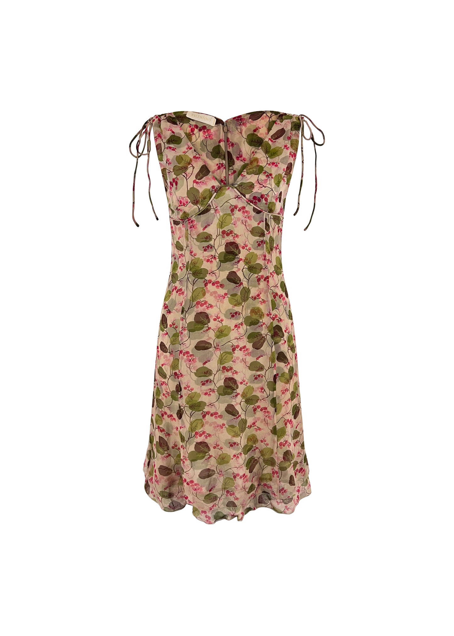 Beige & Pink Silk Lily of the Valley Print Dress