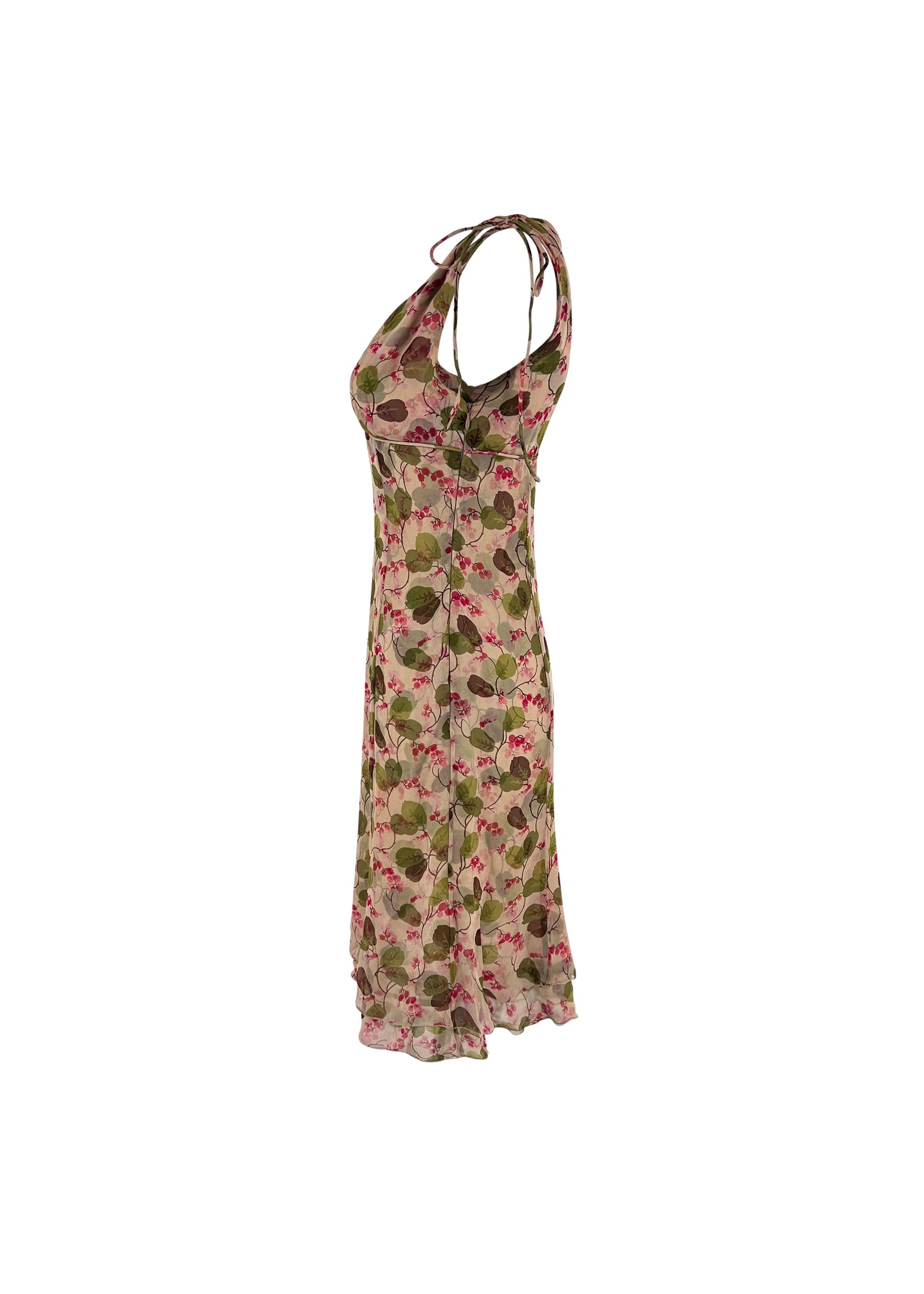 Beige & Pink Silk Lily of the Valley Print Dress