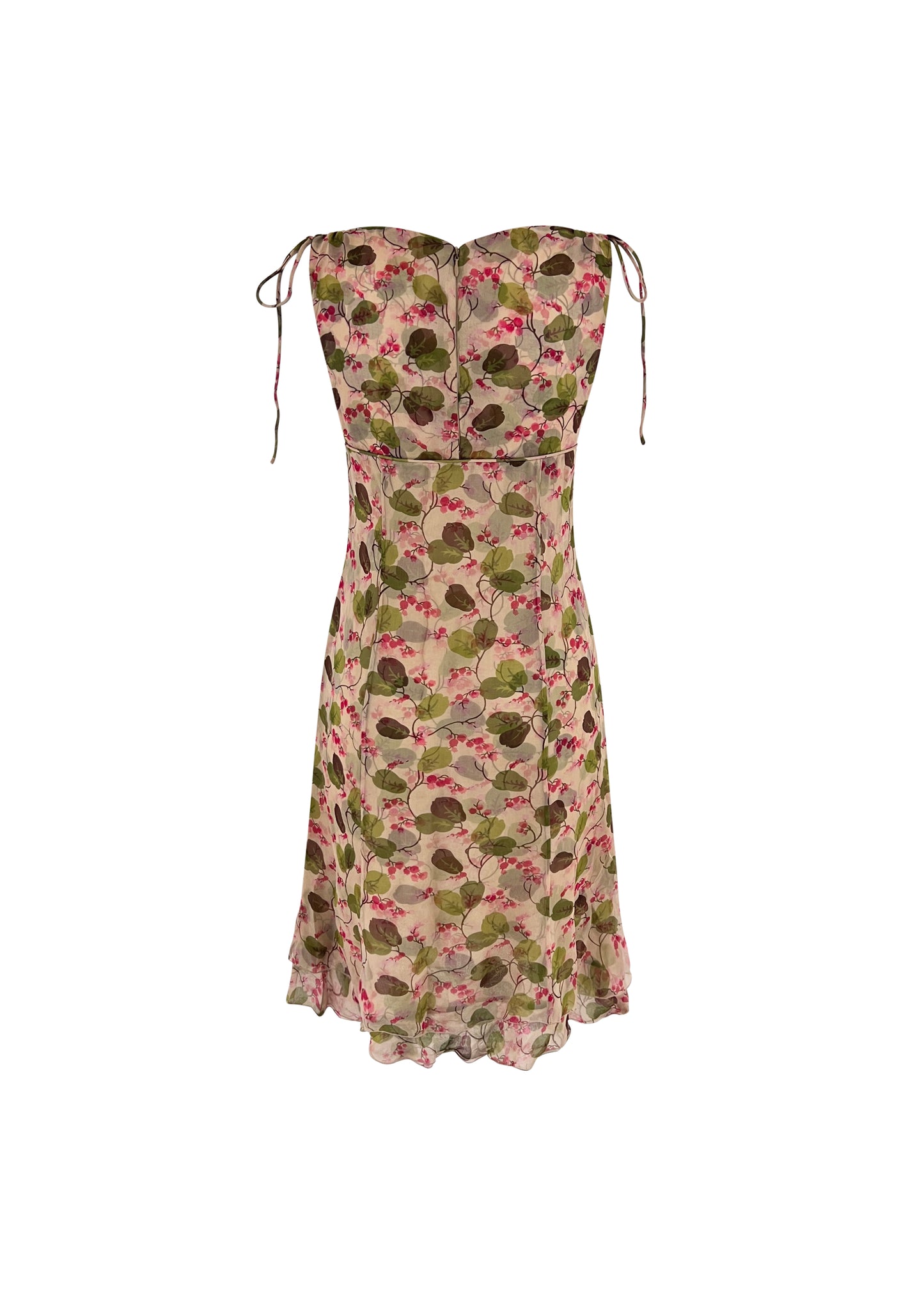 Beige & Pink Silk Lily of the Valley Print Dress