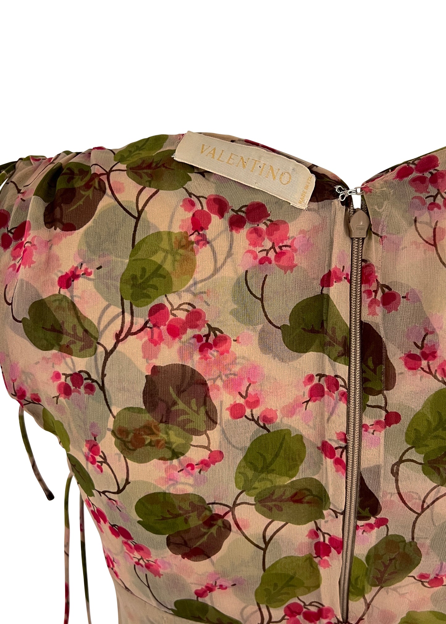 Beige & Pink Silk Lily of the Valley Print Dress