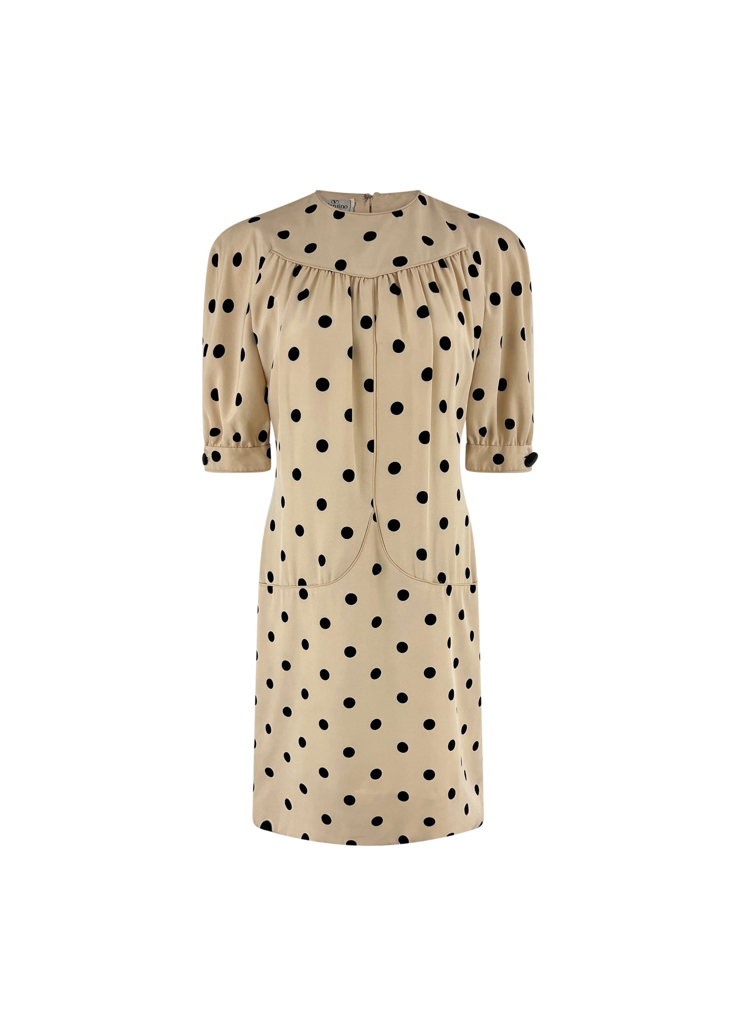 Cream Polka Dot Puff Sleeve Dress