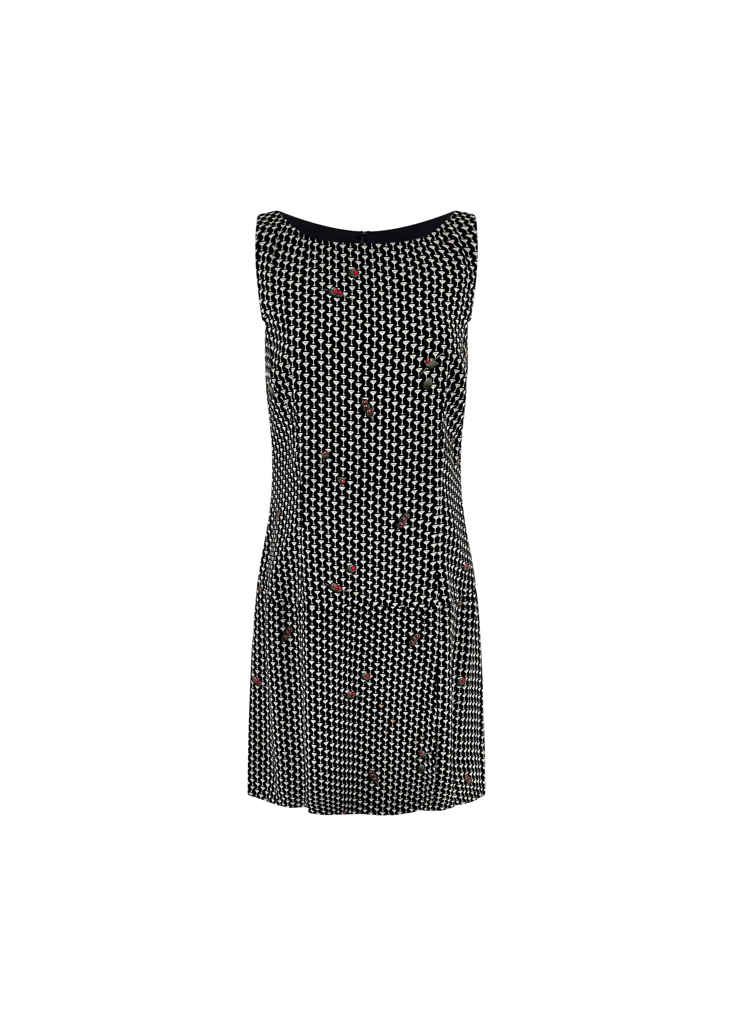 Black Rayon Dirty Martini Print Shift Dress