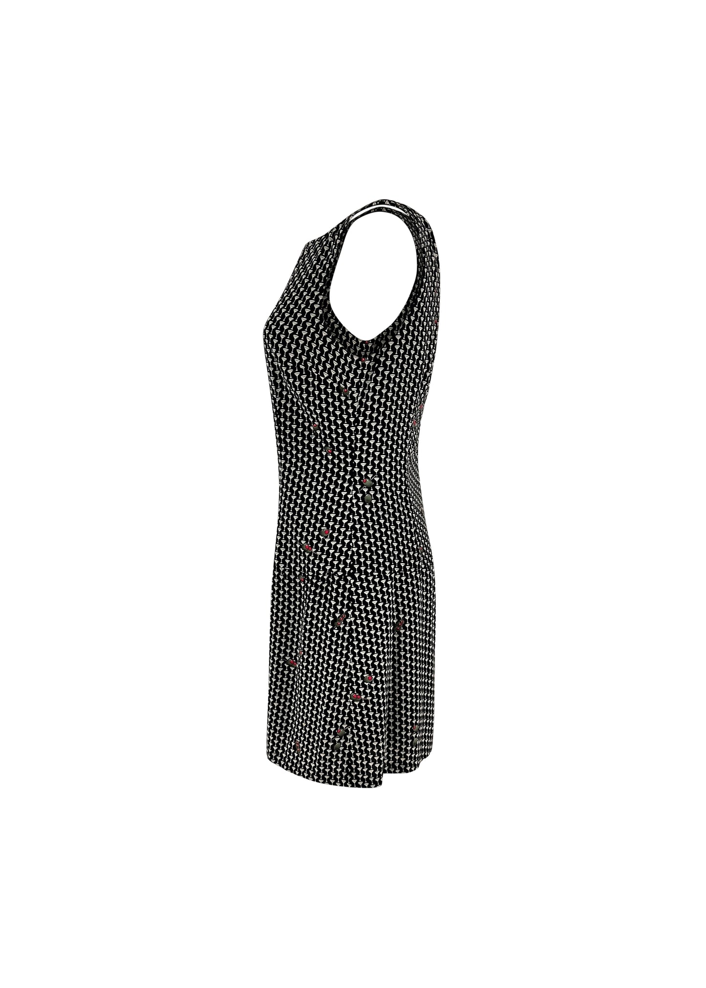 Black Rayon Dirty Martini Print Shift Dress