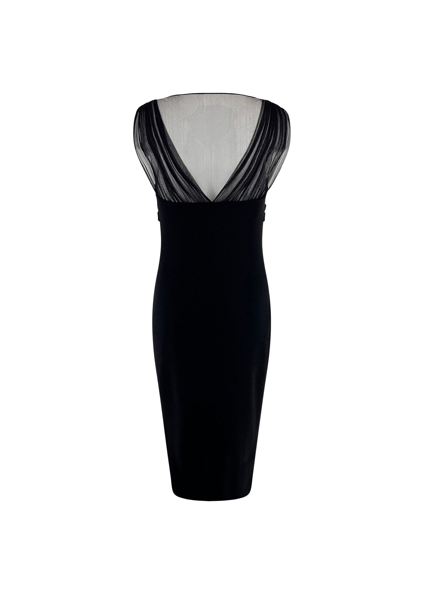 Black Mesh Crystal Bow Front Dress