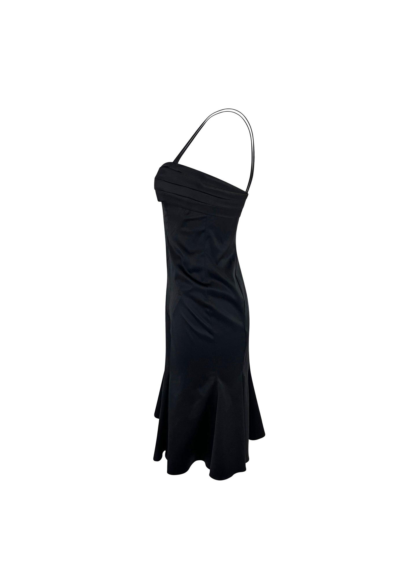 Black Satin Just Cavalli Fluted Hem Dress