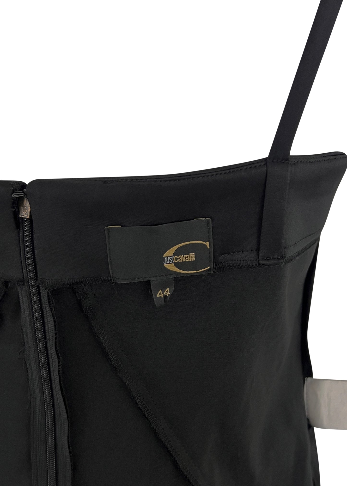 Black Satin Just Cavalli Fluted Hem Dress