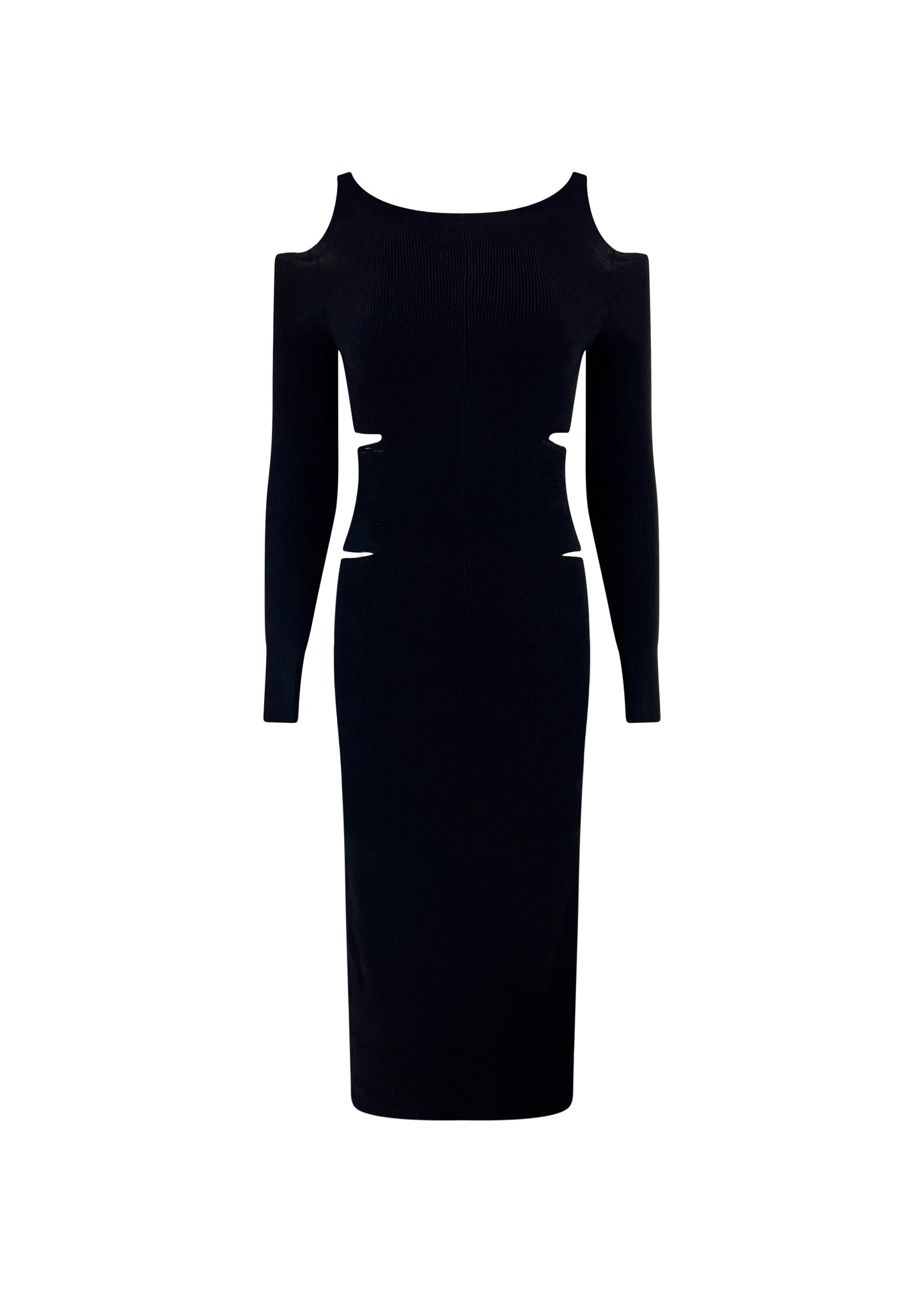 Black Knit Cutout Ribbed Midi Dress