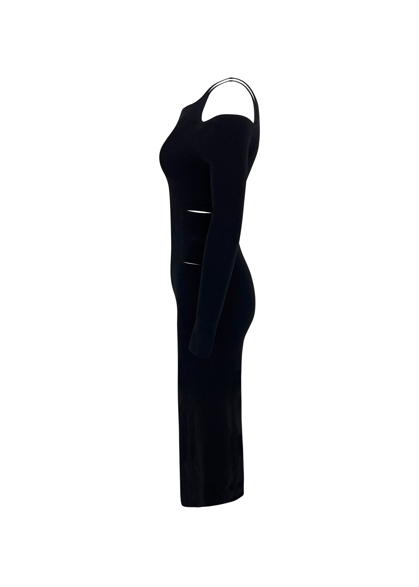 Black Knit Cutout Ribbed Midi Dress