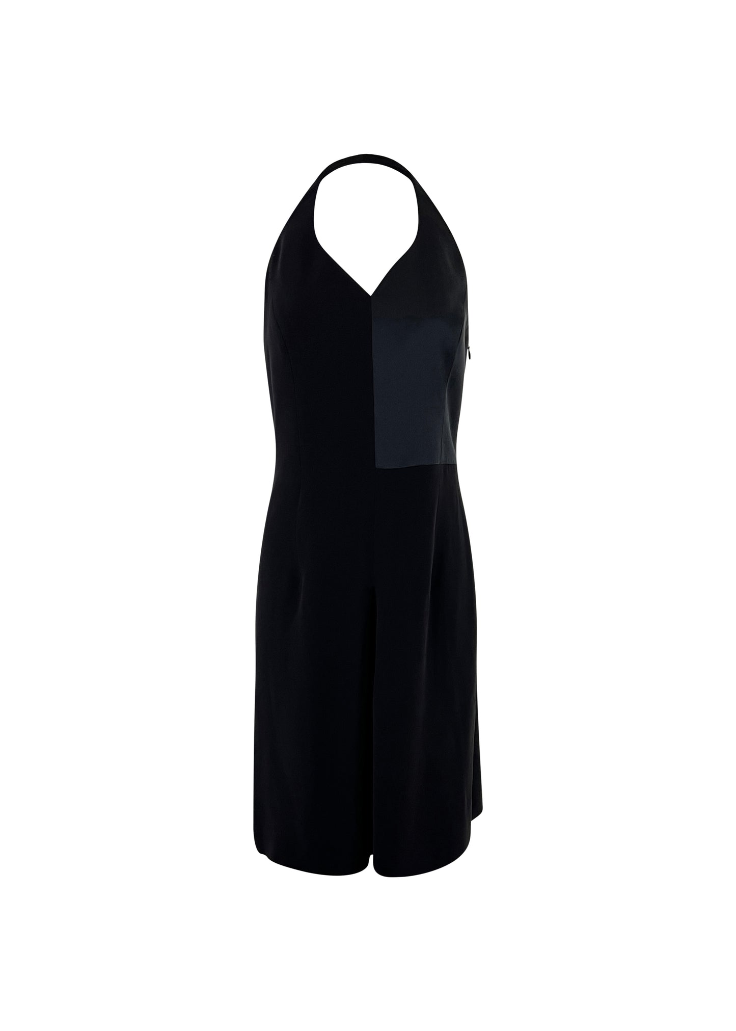 Black Silk Front Slit Halter Dress