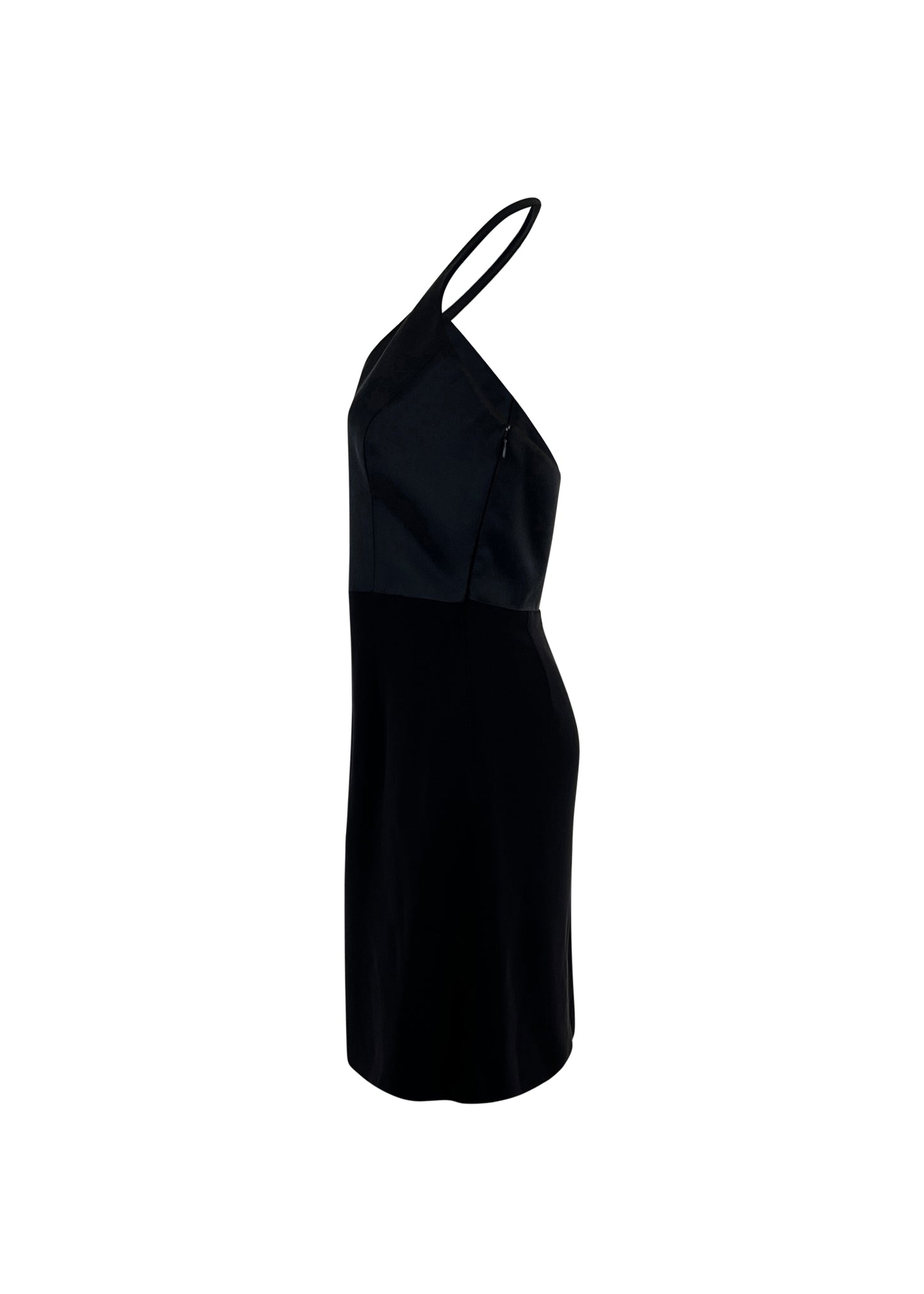Black Silk Front Slit Halter Dress
